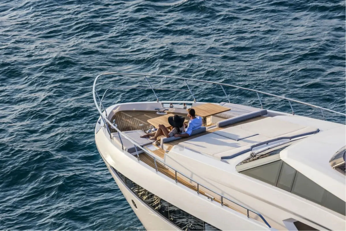 Ferretti 920, aft deck — Menorca Yacht Rental, Menorca. Ferretti 920 — 28m