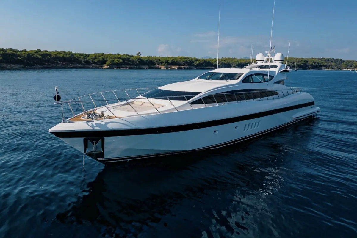 Mangusta 105, flybridge — Menorca Yacht Rental, Menorca. Mangusta 105 — 31m