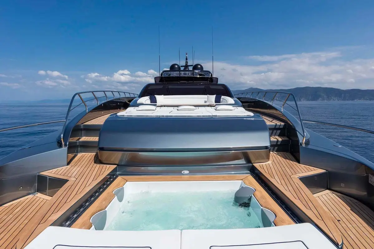 Riva 110, aft deck — Menorca Yacht Rental, Menorca. Riva 110 — 33m